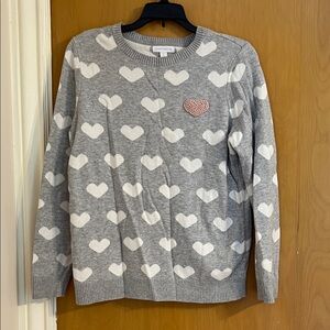 Charter Club Gray Sweater with White Hearts and Pink Accent